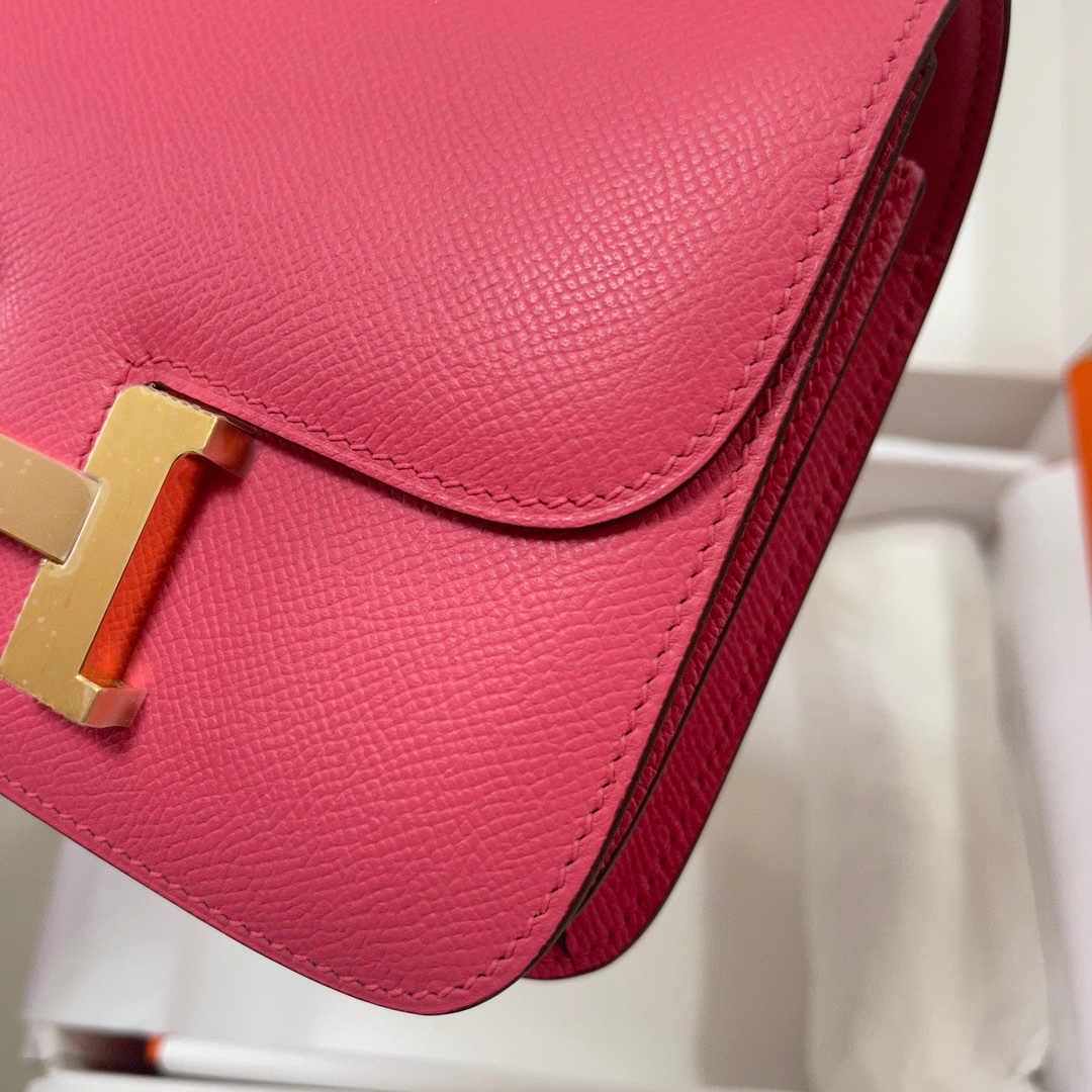 Hermes Constance 18 Mini Shoulder Bag In Rose Pink Epsom Leather